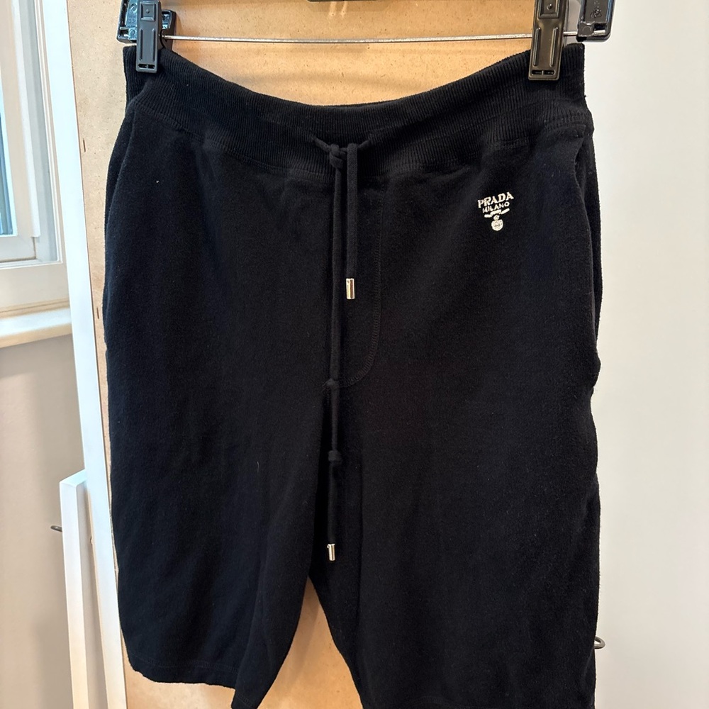 Prada Men’s Black Cotton Knit Drawstring Shorts Size 48 Made in Italy